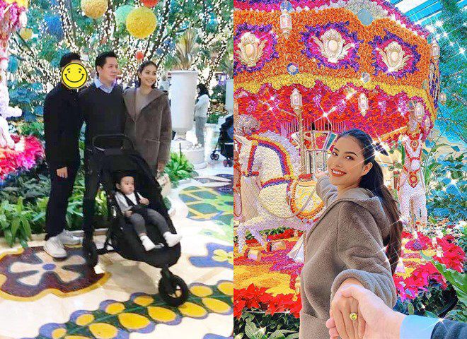 Cậu bé được nhận xét có nhiều nét giống bố đại gia trong bức ảnh hiếm hoi anh lộ mặt cùng Phạm Hương và con trai Maximus.