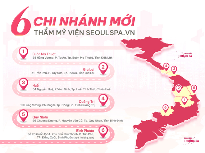 6 chi nhánh mới có quy mô đồ sộ và tọa lạc tại các tuyến đường đồ sộ tại miền Trung