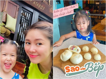 Lê Phương làm bánh bao, bé Bông biểu cảm lạ bên món ăn của mẹ 