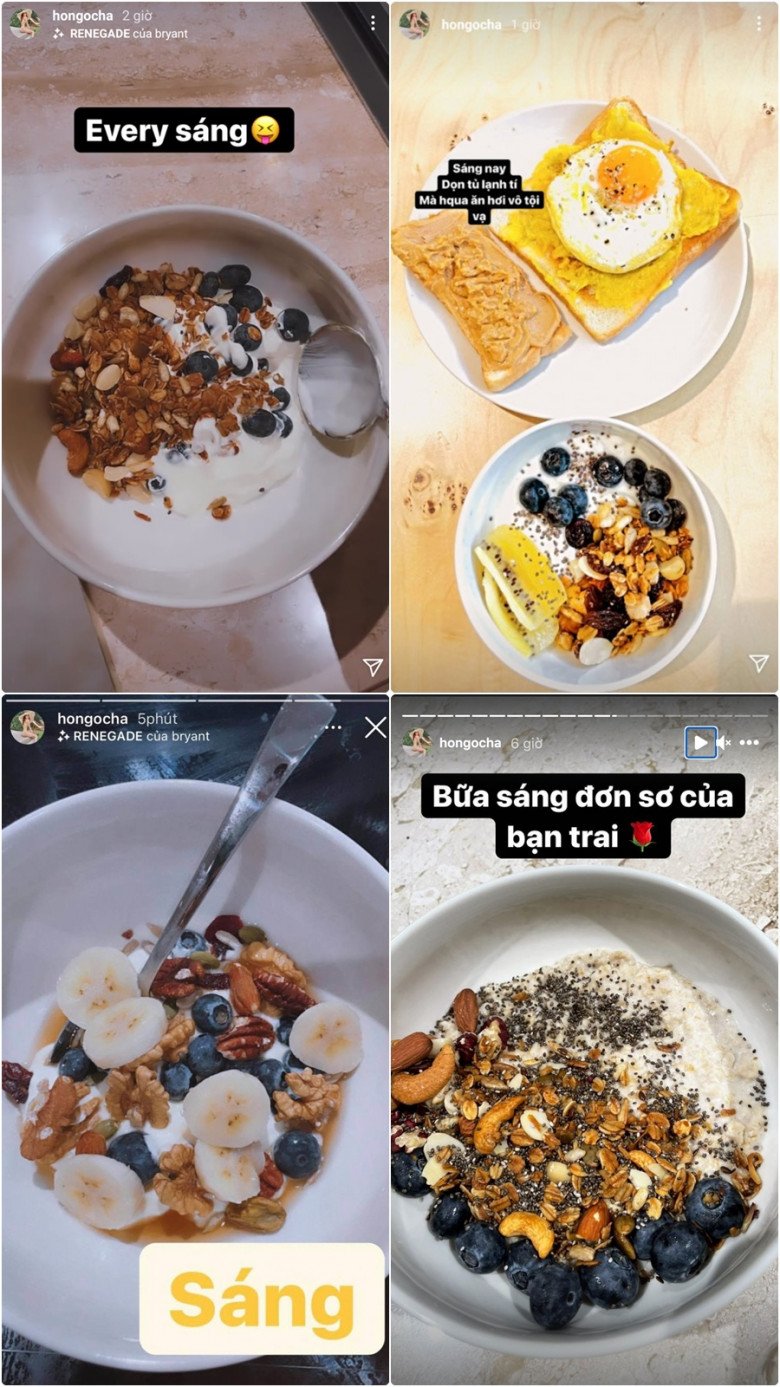 Các tô đồ ăn của giọng ca Vì Chính Là Em đều hầu hết bao gồm 3 thành phần chính là hoa quả, granola và sữa chua.