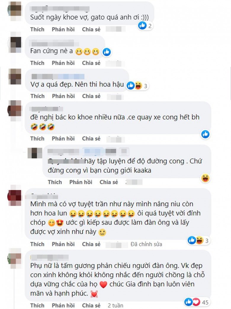 Bên dưới bài đăng, hội chị em không ngừng tỏ ra ghen tị với nhan sắc của chị nhà lẫn tình yêu nồng cháy của anh chồng nghiện vợ.