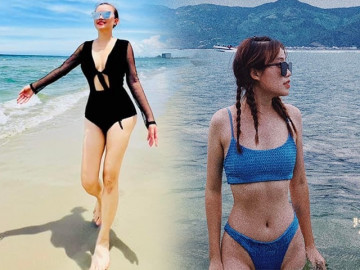 Cô Xuyến Về nhà đi con cùng 2 con gái phô diễn đường cong trên biển