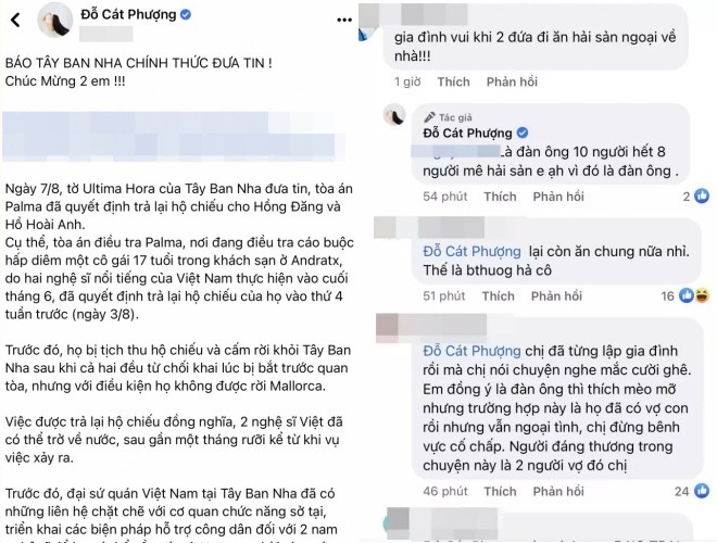 Cát Phượng chúc mừng Hồ Hoài Anh và Hồng Đăng, bất ngờ nhận bão phẫn nộ từ cư dân mạng.