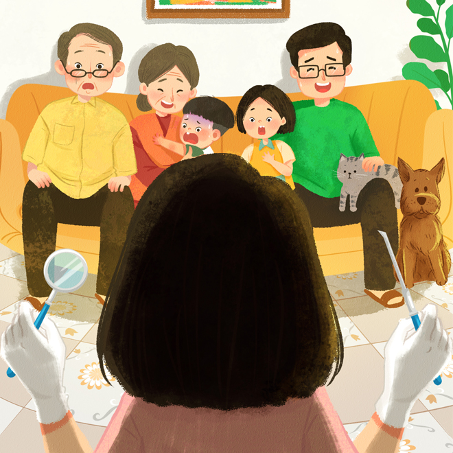 Ngoài chăm từng miếng ăn giấc ngủ cả nhà, mẹ còn hay tận dụng quyền lực của một “nha sĩ gia đình” để kiểm tra, chăm sóc răng miệng cho mọi người.