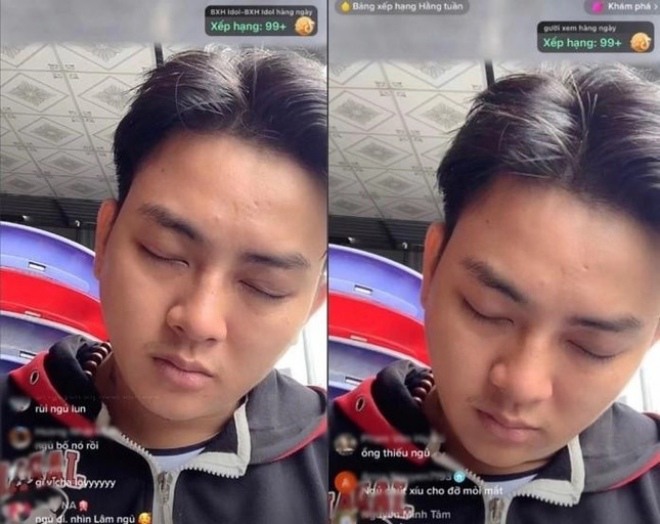 Hình ảnh Hoài Lâm ngủ gật khi livetreams khiến cư dân mạng lo lắng.