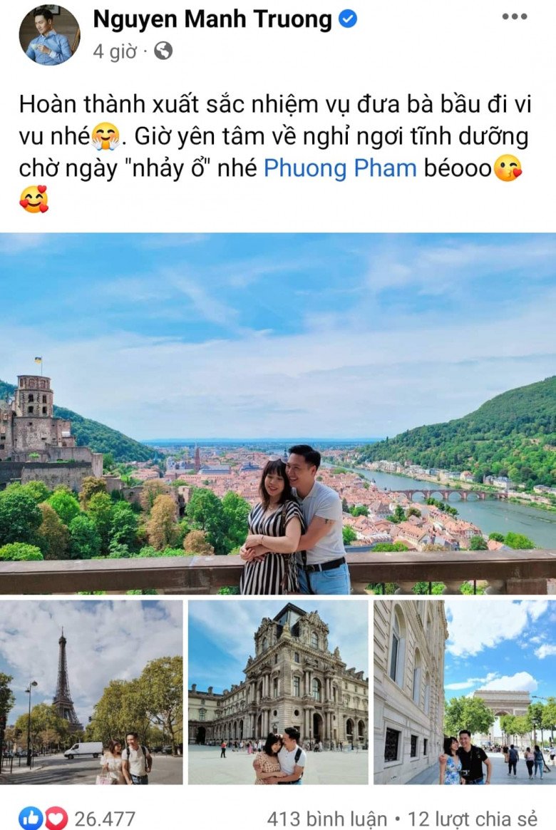 Mạnh Trường đưa vợ bụng lùm lùm đi du lịch, mẹ bầu đi chơi xa cần lưu ý những gì? - 1