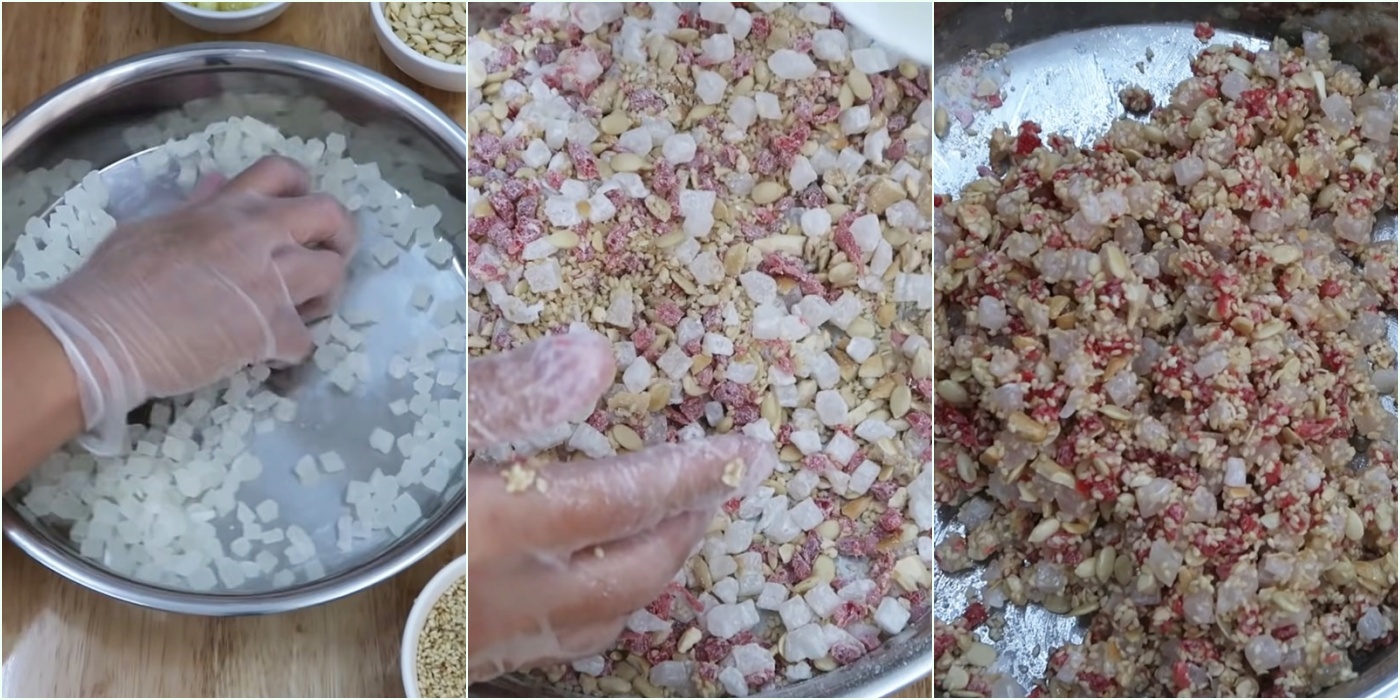 Làm nhân bánh từ mứt bí và các loại hạt