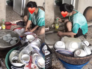 Xôn xao clip con dâu ngày đầu về nhà chồng một mình rửa đống chén bát, dân mạng tranh cãi kịch liệt