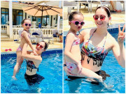 Làm mẹ - Mẹ con Lan Phương hút ánh nhìn ở bể bơi: Mẹ U40 trắng nõn, con gái lai Tây xinh xắn