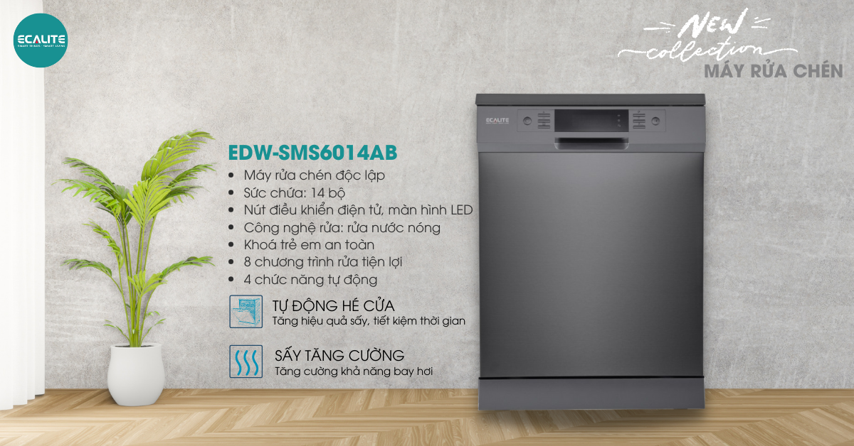 Máy rửa chén độc lập Ecalite EDW-SMS6014AB