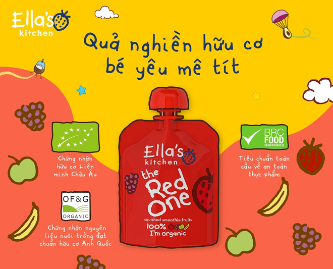 Nguyên liệu tự nhiên trong các sản phẩm Ella’s Kitchen đạt chuẩn hữu cơ 100% tại Anh Quốc