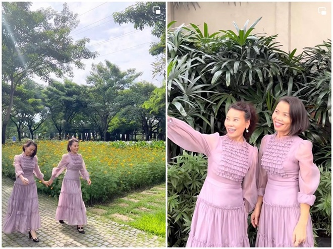 Cả 2 diện đồ đôi, khoe thân hình thon gọn, săn chắc.