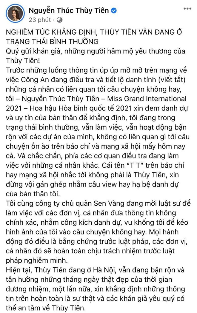 Thùy Tiên khẳng định mình không liên quan đến câu chuyện dân tình đồn đoán trên mạng xã hội.