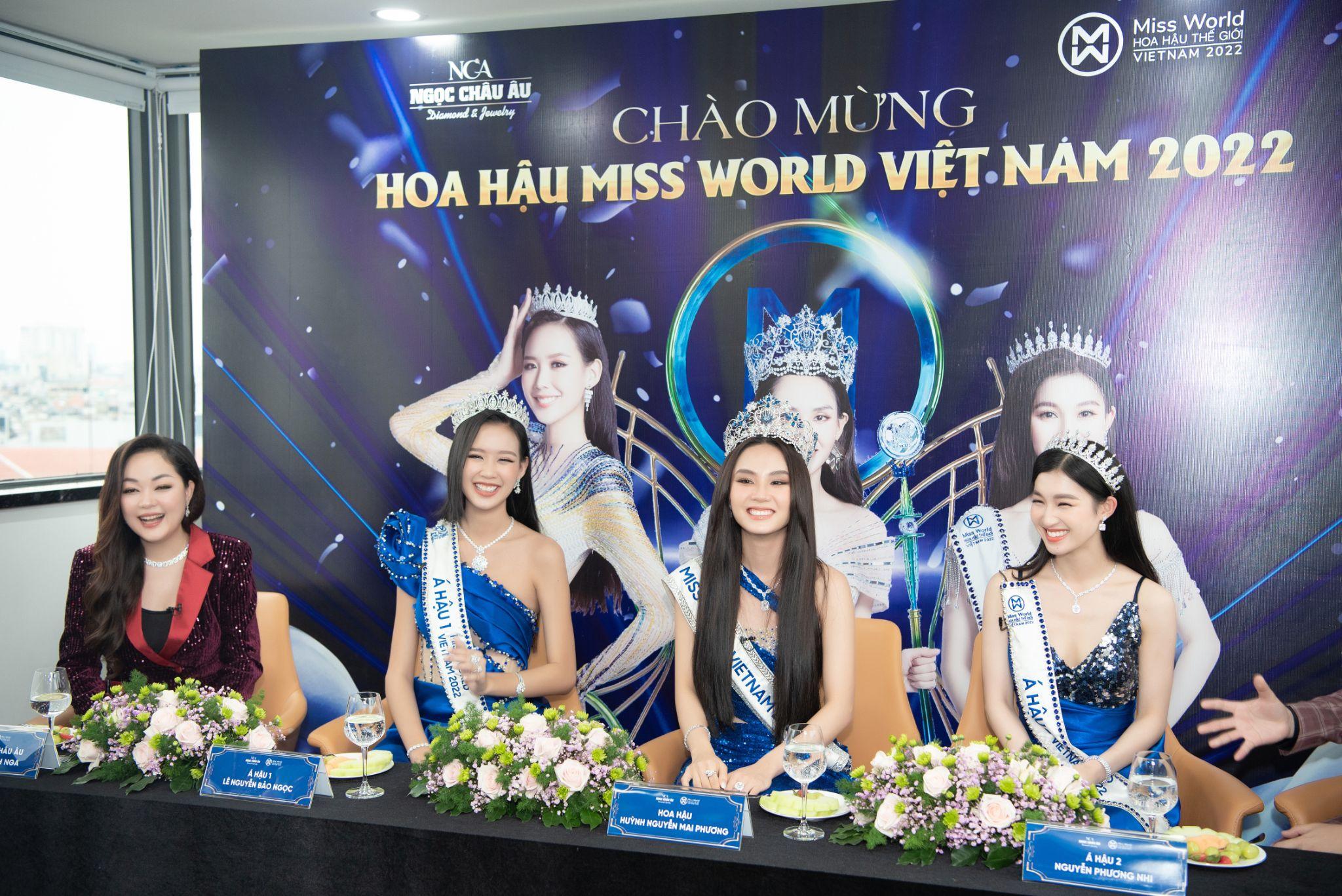 CEO Hoàng Thanh Nga chào đón Top 3 Miss World Việt Nam 2022: Hoa hậu - Huỳnh Nguyễn Mai Phương, Á hậu 1 - Lê Nguyễn Bảo Ngọc, Á hậu 2 - Nguyễn Phương Nhi