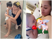 Làm mẹ - Cùng bị chồng chụp lén cảnh chăm con, Thúy Diễm lộ dáng gợi cảm, nhìn Khánh Thi ai cũng thương