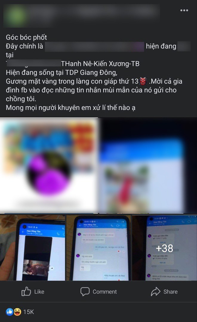 Bài đăng bóc phốt trước đó của vợ gã nhân tình. (Ảnh chụp màn hình)