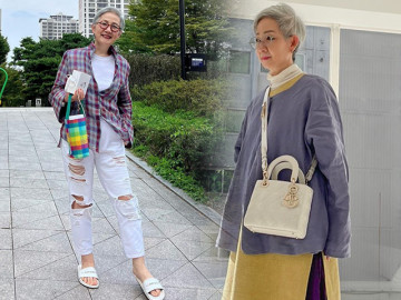 Quý bà đầu bạc phơ vẫn mặc quần jeans rách, ăn diện trẻ trung như thiếu nữ