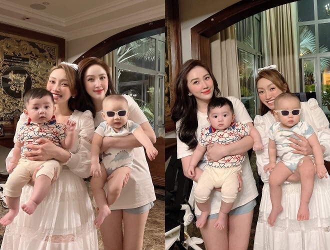 Đặt cạnh con trai Bảo Thy, biểu cảm ngơ ngác con trai Chi Bảo được nhiều người chú ý. Có thể thấy, dù kém tháng nhưng Gia Khang trông bụ bẫm hơn cả Jerard.