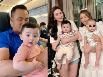 Con trai Chi Bảo bụ bẫm hơn hẳn con trai Bảo Thy dù kém tháng, làm loạn trên máy bay khiến bố mẹ xấu hổ