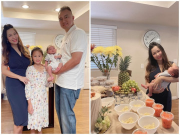 Mỹ nhân sexy nhất nhóm Mắt Ngọc làm tiệc đầy tháng cho con ở Mỹ, mâm cúng khác biệt hẳn ở Việt Nam