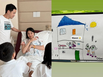 Con trai Tăng Thanh Hà tự họa siêu đẹp, Chloe vẽ gia đình 5 người nhưng soi kỹ lắm mới thấy em út