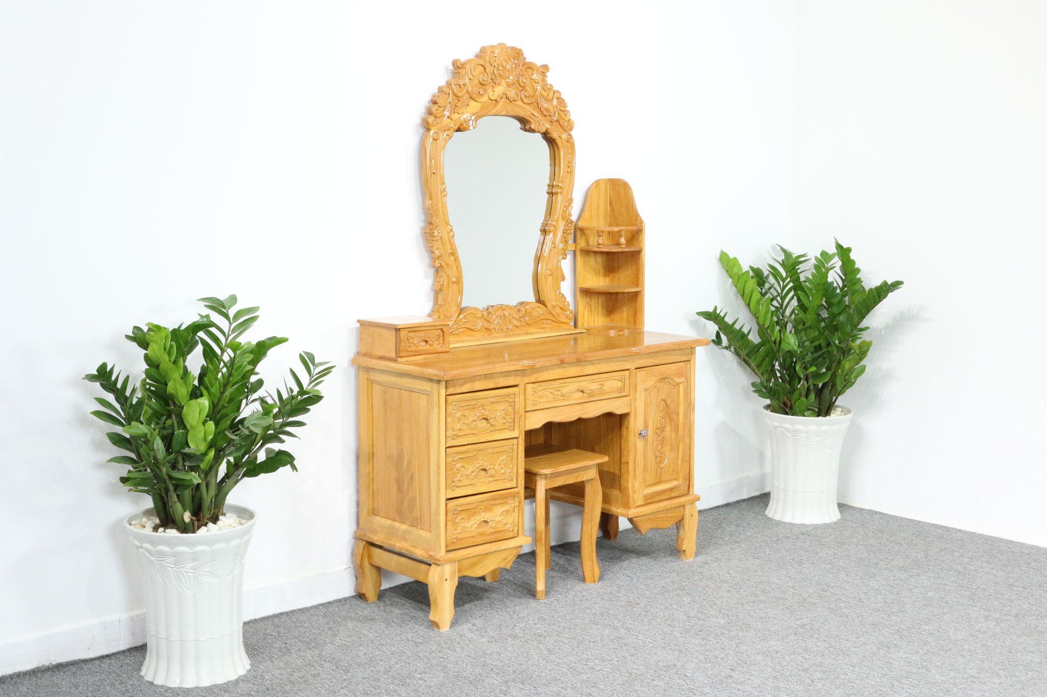 Bàn trang điểm gỗ gõ đỏ chạm hoa văn cao cấp (Ảnh: Nội thất Viva)