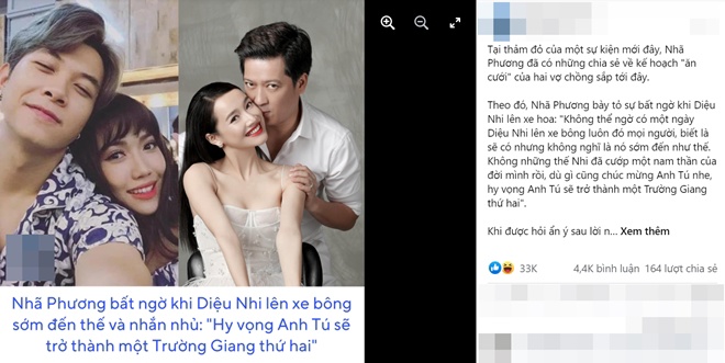 Một diễn đàn chuyên bàn chuyện showbiz đăng tải lại chia sẻ của Nhã Phương, nhận về 33.000 lượt tương tác chỉ sau thời gian ngắn. Đa số ngán ngẩm trước lời chúc của bà xã Trường Giang.