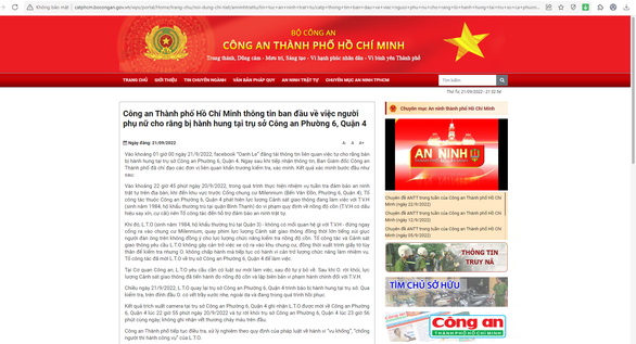 Thông tin đăng tải trên Cổng thông tin điện tử Công an TP.HCM. Ảnh: Tuổi trẻ.