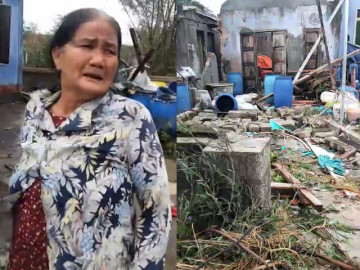 Khung cảnh tan hoang, đồ đạc trong nhà bị gió càn quét bay tứ tung, người dân miền Trung lau nước mắt: “Mất hết rồi, chẳng còn chi”