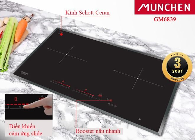 Bếp từ Đức Munchen cao cấp tích hợp nhiều chức năng nấu hiện đại