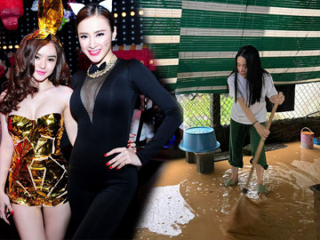 Em gái Angela Phương Trinh xắn quần, đi dép nhựa chống bão