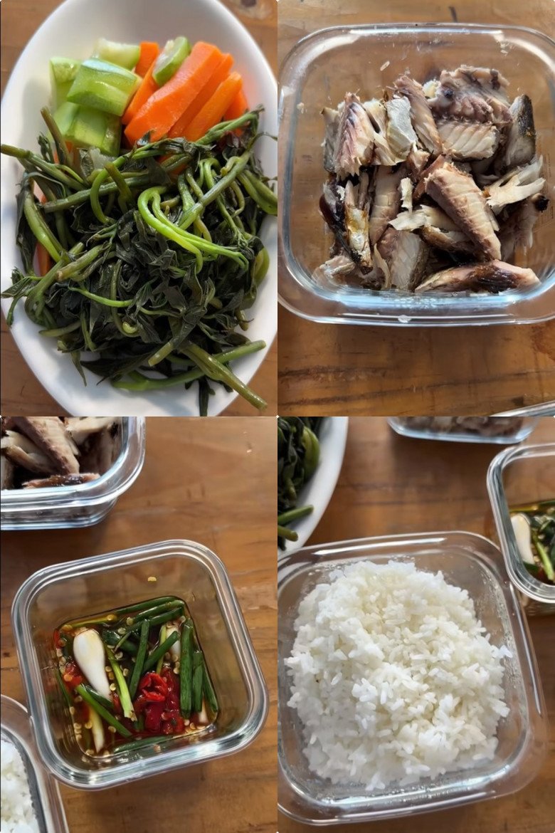 Thực đơn của người đẹp vô cùng đơn giản với loanh quanh là những món quen thuộc với người Việt như rau khoai lang luộc, củ quả luộc, cá chiên và cơm trắng.