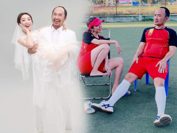 Chị 13 mặc váy cưới mỏng như lá lúa, cháy như gái đôi mươi cạnh ông xã Tiến Luật