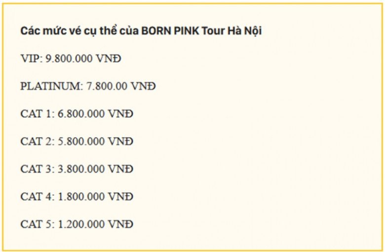 Mức giá cao nhất của concert này chưa đến 10 triệu đồng trong khi thấp nhất là 1,2 triệu đồng.