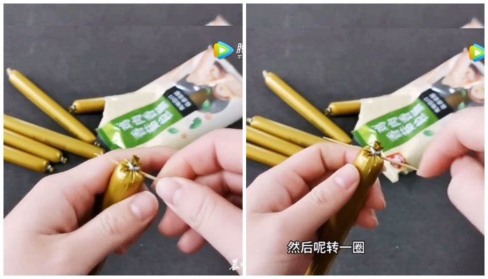 Cách bóc xúc xích ăn liền bằng tay không cực đơn giản, không cần dùng kéo - 3