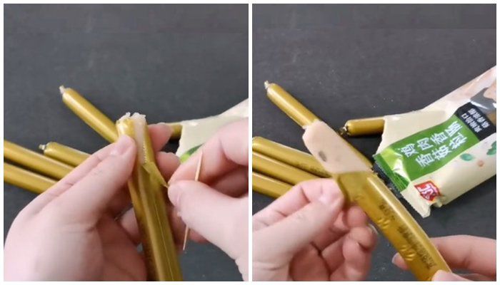 Cách bóc xúc xích ăn liền bằng tay không cực đơn giản, không cần dùng kéo - 6