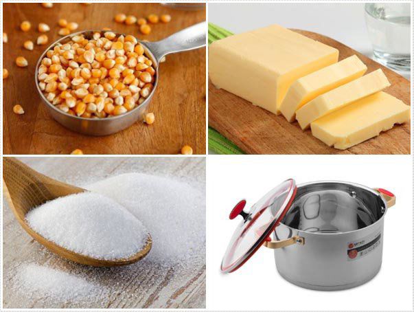 Nguyên liệu và dụng cụ làm bắp rang bơ