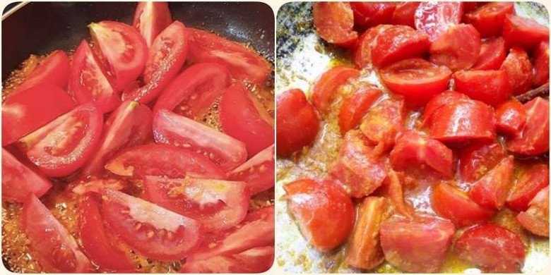 Xào gạch cua với cà chua