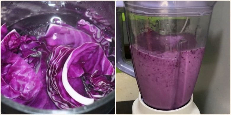 Bắp cải tím xay lấy nước cốt màu tím