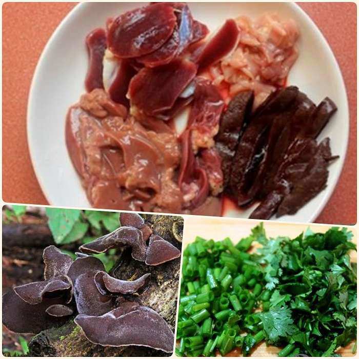 Nguyên liệu làm món miến xào lòng gà