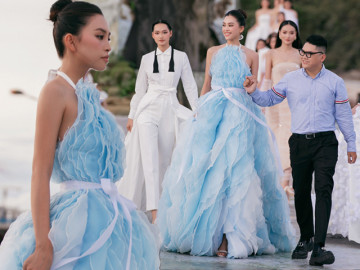 Tái xuất sàn diễn, Tiểu Vy catwalk sượng cứng, NTK lên tiếng bênh vực: Chiếc váy không hề nhẹ