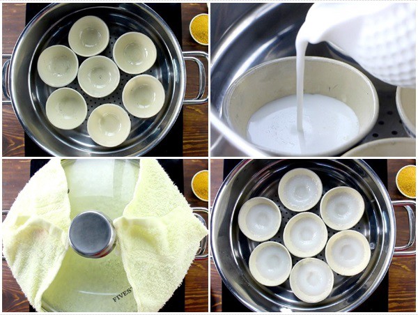 Đổ bánh bèo và hấp chín bánh