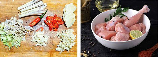 Thịt gà được ướp gia vị và sả ớt