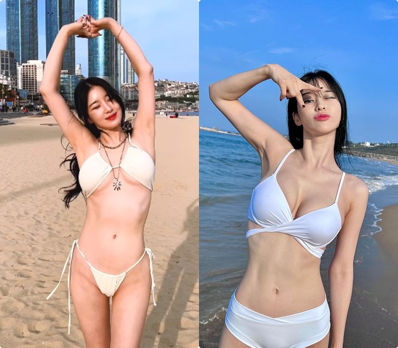 Không khó để nhận ra, các item áo tam giác cô diện đi bắn nước được lấy từ những combo bikini cô mặc đi biển.
