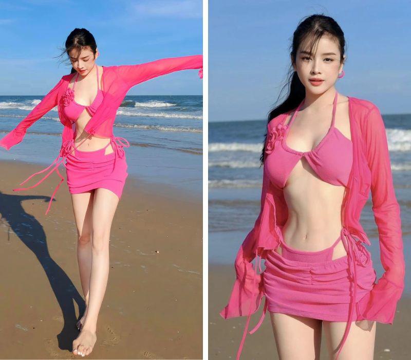 Chẳng cần phải mặc bikini bé xíu, người đẹp sinh năm 1995 với những bộ đồ bơi cách điệu mang màu sắc rực rỡ đủ hút hồn mọi ánh nhìn.
