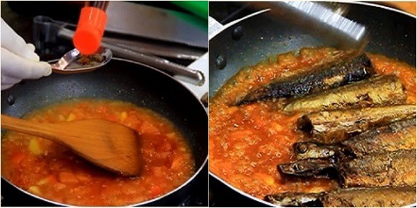 Cho cá vào chảo cà chua dim