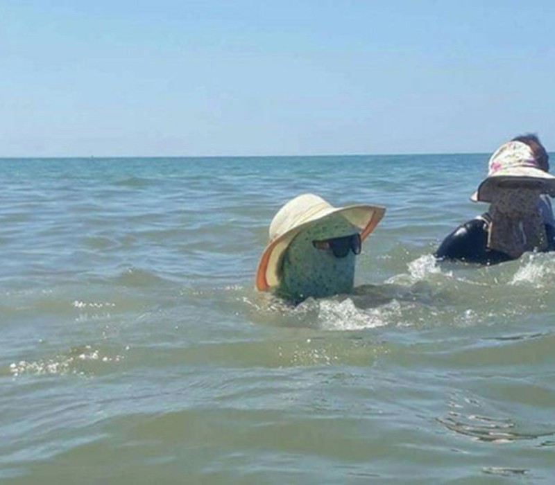 Không kém cạnh các quý cô xứ Trung, bãi biển Việt cũng có những màn che chắn ấn tượng. 
