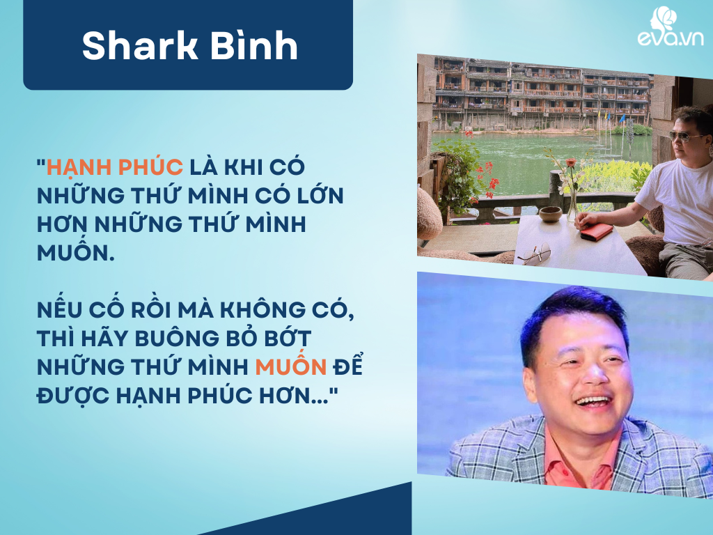 Nam doanh nhân định nghĩa về hạnh phúc. Đến hiện tại, nhiều người cho rằng sau sóng gió, Shark Bình đã có được hạnh phúc trong sự nghiệp cũng như đời sống cá nhân.