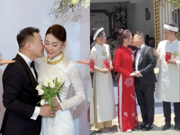 Shark Bình trao Phương Oanh nụ hôn nồng cháy trước cổng nhà, thấy rõ số vàng cưới trên người cô dâu