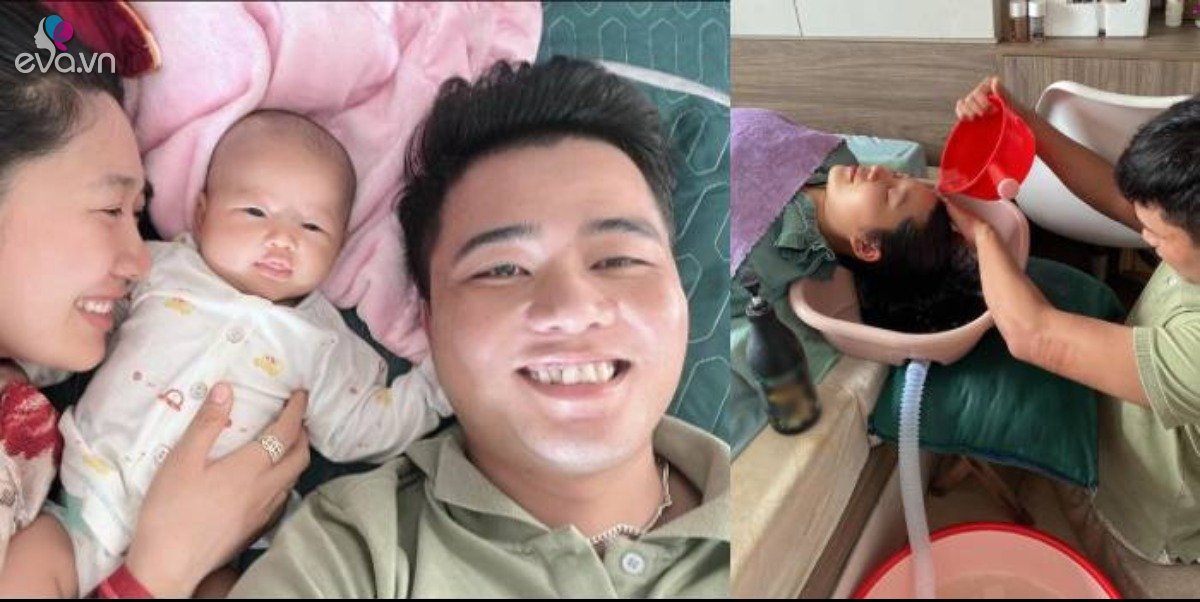 View - Sinh xong, vợ chàng không chân Tô Đình Khánh được chồng tự tay gội đầu, chăm con, sướng ngất vì lấy đúng người
